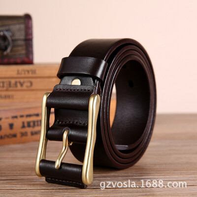 

New mens first layer cowhide hypoallergenic Japanese word buckle copper buckle belt retro casual wild belt men