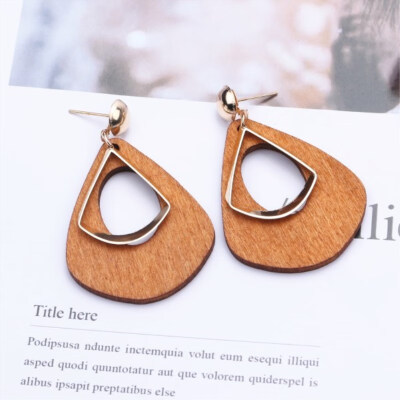 

EK115 Korean Style Fashion Wood Drop Earrings for Women Brincos Dangle Earring Retro Geometric Jewelry Statement Party Gifts