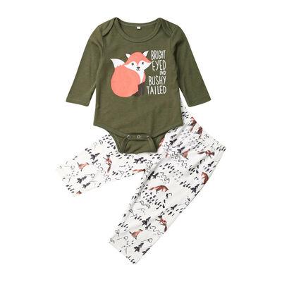 

2PCS Infant Toddler Kids Baby Boy Girl Clothes Fox Tops Shirts Pants Outfits