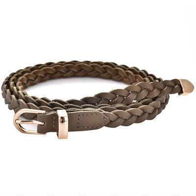 

Two-layer leather ladies leather belt fine wild decoration retro gold buckle small belt with skirt dress knotted