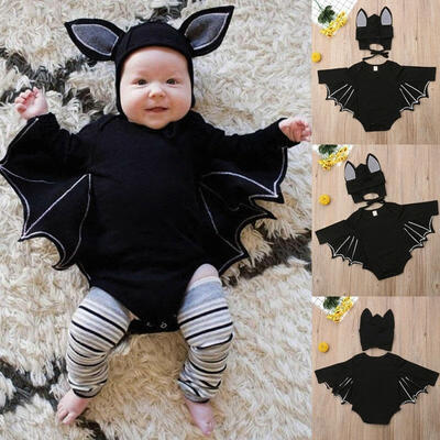 

Baby Boys Girls Halloween Clothes Cosplay Costume Long Sleeves Bat Romper Bodysuit Top Hat