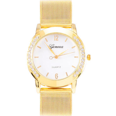 

GENEVA Montre Femme 2018 Luxury Women Watch Mesh Band Stainless Steel Analog Quartz Wristwatch UNISEX Silver Watches Reloj Mujer