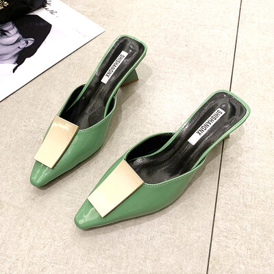 

Pointed half slippers women wear summer fashion thick heels high heels Muller half braces shoes high heels half support sh