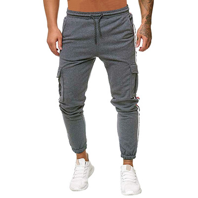 

Gobestart Men Splicing Pure Color Overalls Casual Pocket Sport Work Casual Trouser Pants