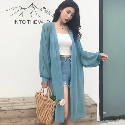 

Chiffon Drawstring Bandage Cover Up Blouse Thin Sunscreen black Loose Casual long Sleeve Open Stitch Shirt Tops Lady