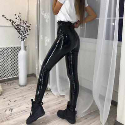 

Tailored Women Leggings Zipper Faux Leather Club Party Skinny Shiny Pants Trousers