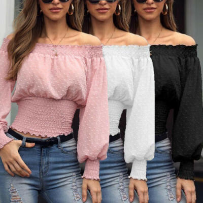 

UK Women Sexy Off Shoulder Holiday Loose Tops Summer Casual Baggy T Shirt Blouse