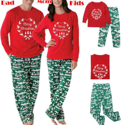 

USA Christmas Family Matching Pajamas PJs Set Dad Mum Kids Baby Xmas Sleepwear