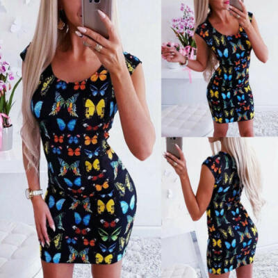 

Women Summer Bodycon Sundress Pencil Dresses Floral Holiday Short Mini Dress