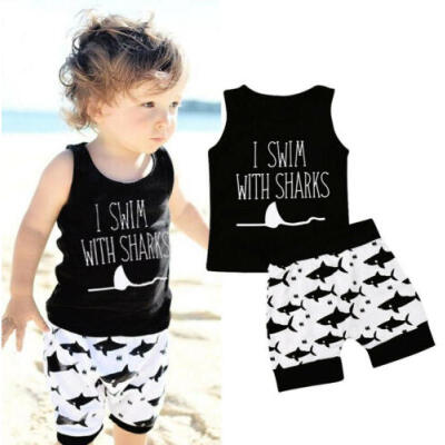 

USA Toddler Kids Baby Boy Summer Shark Tops T-shirt Shorts Outfits Set Clothes