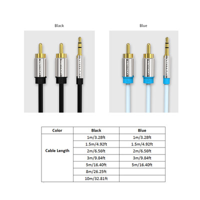 

VENTION 35mm to 2-Male RCA Adapter Cable Male to Male Audio Cable Gold-plated HIFI Stereo Audio Adapter for Phone Computer Sound