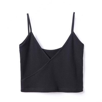 

New nude powder vertical knit small sexy temperament asymmetric design V-neck backless slim versatile camisole
