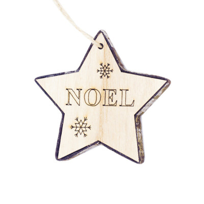 

Christmas Tree Pendant Bark Pentagram Carving Letters Snowflake Carved Wooden Round Pendant Indoor Holiday Decoration