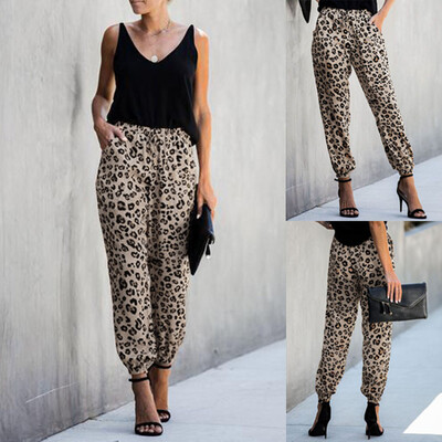 

Tailored Women Fashion Ladies Leopard Print Bandage Loose Leisure Long Trousers Pants