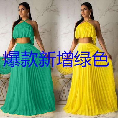 

D8284 Europe&the United States platform hot sale fashion pleated high temperature stereotypes two-layer fabric mainstream two-
