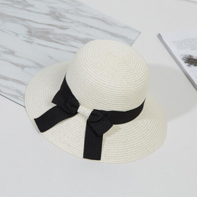 

Women Hat Summer Fall Sunscreen Bow Straw Weaving Hat Wide Brim Foldable Travel Beach Hats Suns Visor UV Protection Cap