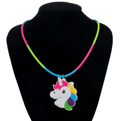 

Cute Unicorn Necklace Rainbow Silicone Girls PVC Pendant Rubber Kids Gift Great