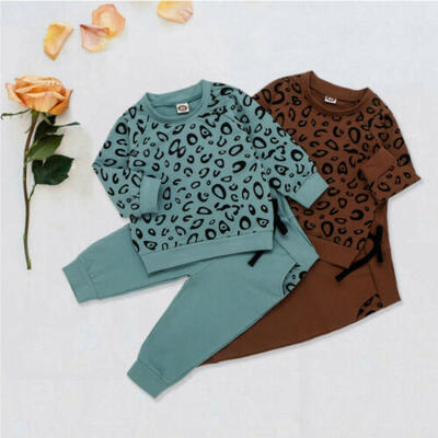 

US Toddler Baby Girl Boy Tops T-Shirt Leopard Sweatshirt Legging Pants Tracksuit