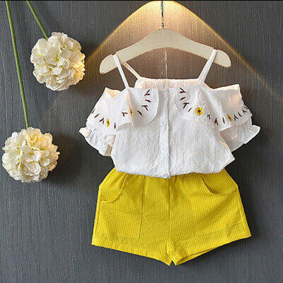 

Summer Toddler Baby Kids Girls Short Sleeve Tops Shits Shorts Pants Set Clothes
