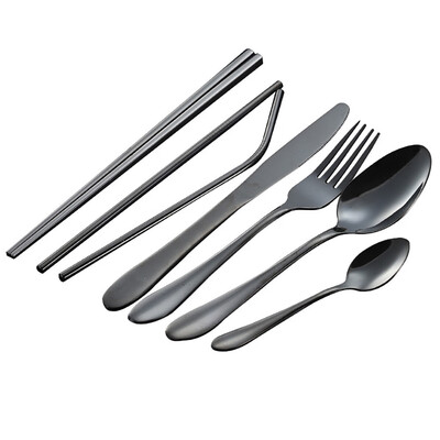 

Toponeto 7PCS Set Stainless Steel Upscale Dinnerware Flatware Cutlery Fork Spoon BK