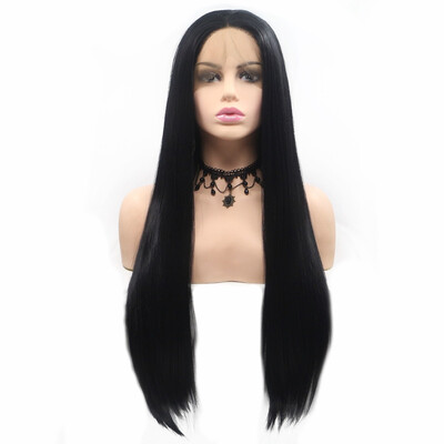 

Amazing Star Lace Frontal Wig Straight Hair Heat Resistant Half Hand Tied Lace Frontal Synthetic Wigs Black Color