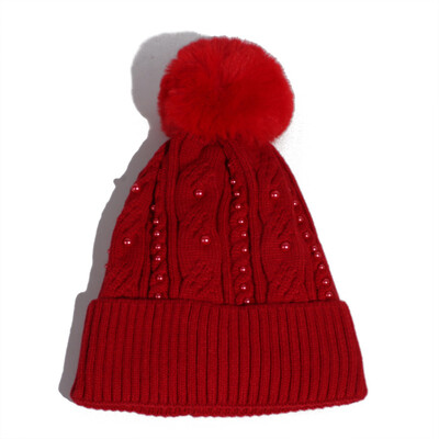 

Hat Womens autumn&winter Korean pearl wool hat thickened&fluffy ball Pullover hat outdoor warm knit hat tide