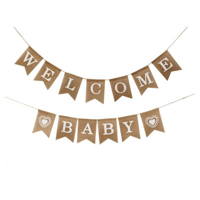 

2Pcs Welcome Baby Banner Flag Birthday Party Celebration Decor Bunting Supplies