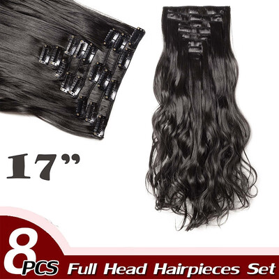 

Full Head Clip Synthetic in Hair Extensions 8 Piece 18 Clips Hairpiece Long Wave Curly Straight for Women