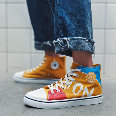 

Summer breathable graffiti color matching high-top canvas shoes Mens new style of autumn young students board shoes tidal shoes