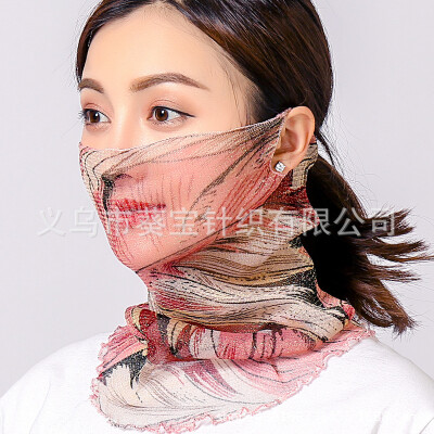 

Variety bright silk collar collar sunscreen mask hanging ear veil summer sunscreen scarves scarf breathable mesh