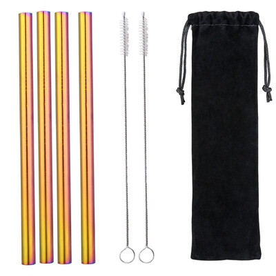 

6pcs Stainless Steel Drinking Straws Reusable Curved&Straight Straws for Party Events Straws sets With Velvet bag Long Brushes