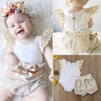 

Newborn Kids Baby Girls Floral Romper Top Lace Shorts Pants Outfits Clothes Set