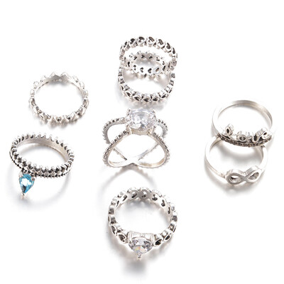 

8PCSSet Vintage Turkish Ring Set Unisex Anillos Mujer Knuckle Power heart Crystal Rings for Women Man