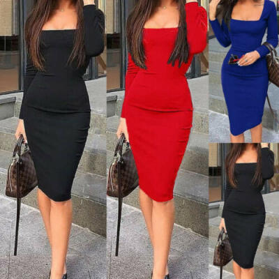 

Women Long Sleeve Bodycon Dress Evening Party Cocktail Club Casual Midi Dress UK