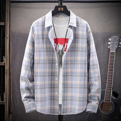 

Tailored Mens New Style Recreational Checked Long-Sleeved Shirt Fashion Blouse Shirt