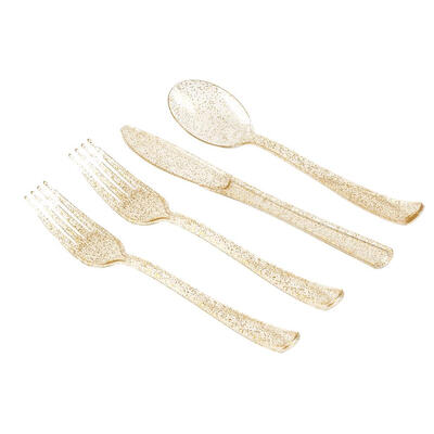 

200 Pcs Golden Plastic Disposable Silverware Include 100 Forks 50 Knives 50 Spoons