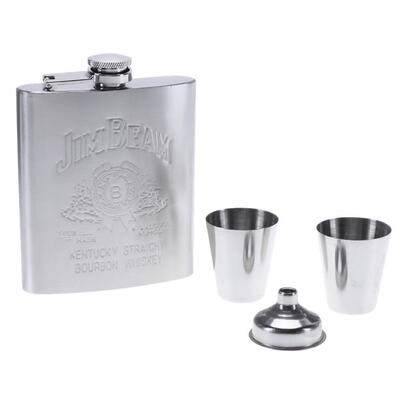 

7oz Outdoors Portable Stainless Steel Drink Mug Flask Flagon Funnel Cup Set