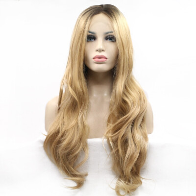 

Amazing Star Lace Frontal Wigs Long Natural Wave Blonde Hair Heat Resistant Fiber Middle Part Synthetic Hair