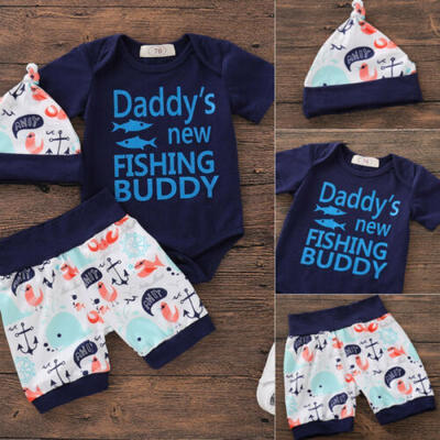 

Newborn Infant Baby Boys Tops Romper Bodysuit Pants Hat Outfits Set Clothes 3PCS