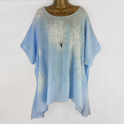 

Nomeni Plus Size Women Short Sleeve Printing Cotton And Linen T-Shirts Tops Blouses