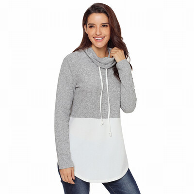 

Splicing high collar long sleeve brushed bib sweatshirt casual pullover sweatshirt