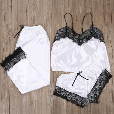

US Fashion Women Silk Satin Pajamas Pyjama Set Sleepwear Homewear Nightwear