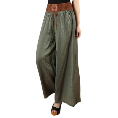 

Women Summer Solid Color Loose Wide Leg Loose Elastic High Waist Tie Straight Casual Nine Pants