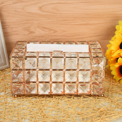 

Siaonvr Handmade Square Crystal Tissue Box Tray 200pc Paper Towel Storage Gold