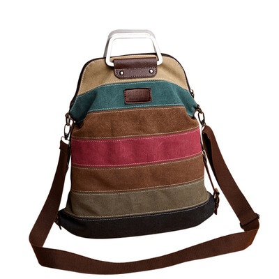 

Women Casual Canvas Shoulder Bag Female Simplicity Stripe Handbag Soft Single And Double Messenger Bag For Teenagers