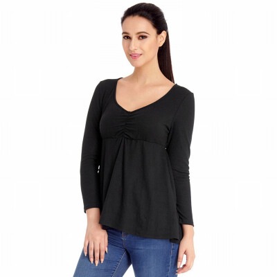 

V-neck long-sleeved black slim T-shirt womens top