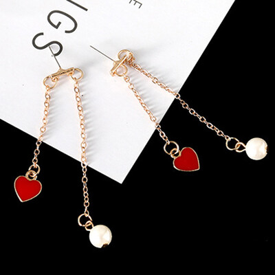 

Jewelry Earrings Red Love Heart-Shaped Asymmetric Earrings Korean Girls Personality Fashion Gift