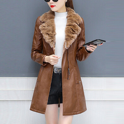 

Tailored Winter Warm Women Long Coat Leather Jacket Zipper Tops Overcoat Outwear