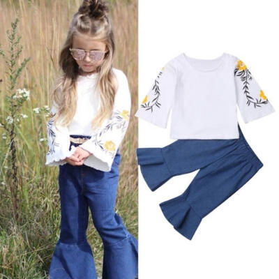 

Toddler Baby Girls Kids Loose Casual Soft Flower Printed Cowboy Fashion Long Pants Clothes Outfits