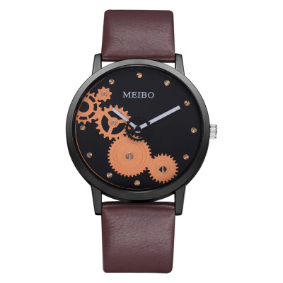 

Korean fashion personality gear mirror quartz watch wish hot sale unisex PU strap watch